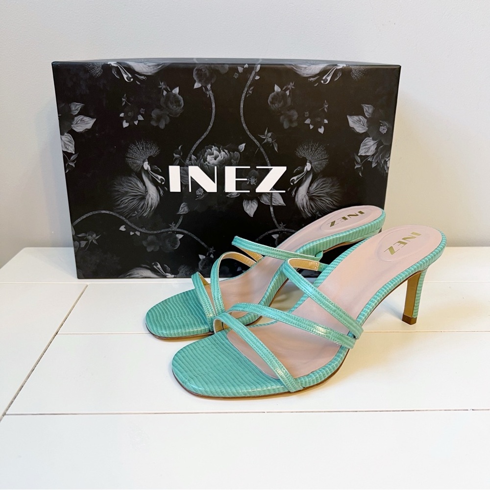 Inez Sofia Embossed Leather Strappy Slide Sandals Spearmint Lizard Size 7